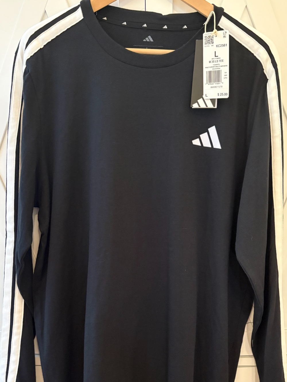 adidas Black Long-Sleeve Shirt with White Three-Stripes